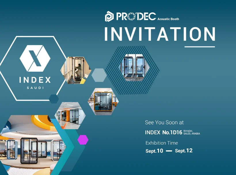 Prodecのサウンドプルーフアコースティックミーティングオフィスブースが、サウジアラビアで開催されるINDEX家具展示会に出展予定です。